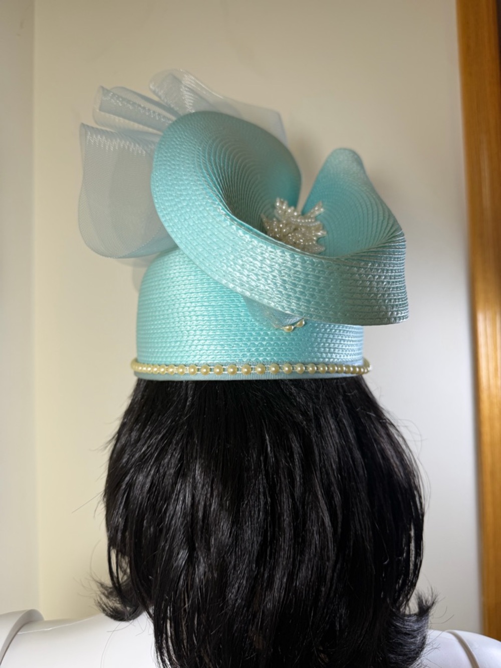 Aqua Women’s Statement Fascinator Hat with Pearl Trim - Picture 5 of 7